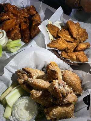 Garlic Parm, BBQ and Cajun wings