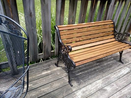 Antique Lionhead bench after restoration.