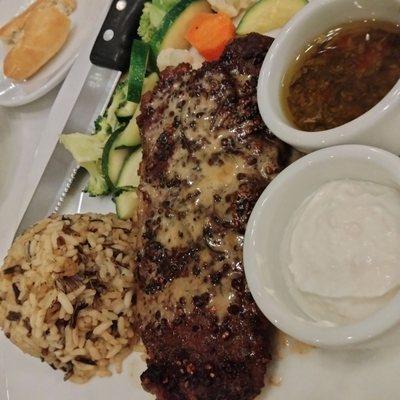 Pepper crusted New York Steak dinner!