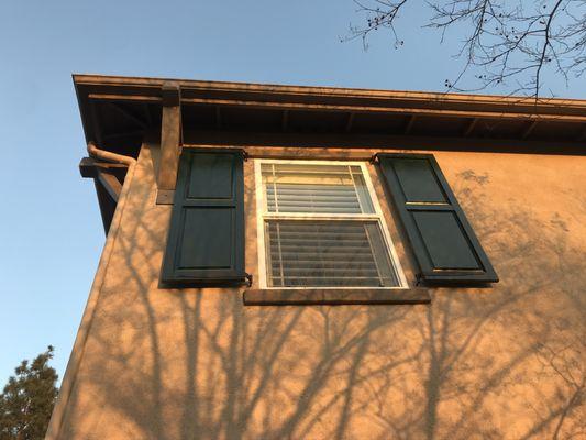 Raised Panel 50/50 Shutters on fully functional hardware. This client wanted the hardware to show when the shutters are folded open.