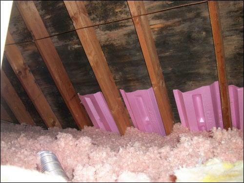 This is the process during the mold removal. What caused the mold to grow in the attic was a lack of air flow to the attic.