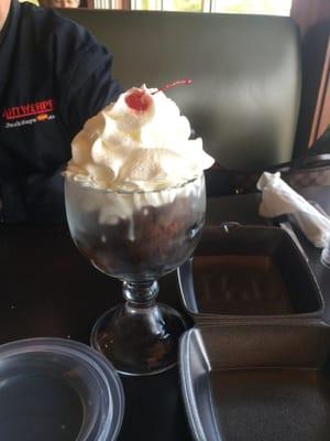 Soooo yummy. Not a lot of ice cream. More brownie and whip cream. Big enough to share.