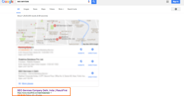 1st Position on Google.co.in for the keyword seo services
