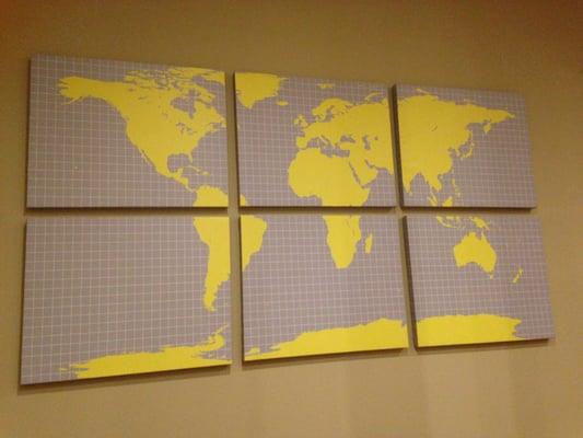 huge world map on 6 canvases- I plan to put stickers on the places I've been :)