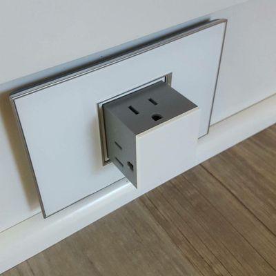 Recessed outlet when needed push square in to have outlet come out when ready to use. Once you are done push outlet back in.