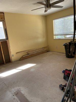 The yellow wall was the edge of the old master bedroom (10 x 12 w/no attached bathroom)