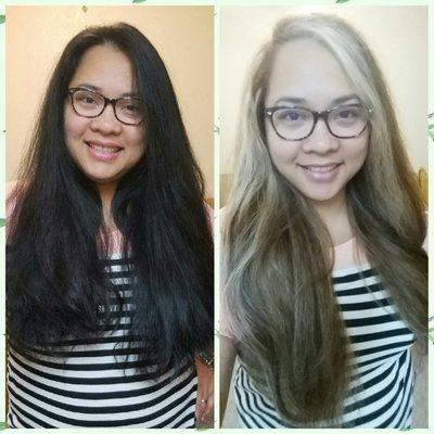 Took 4 hours to turn jet black hair to blonde with highlights. Very happy with the result. Book an appointment they tend to be busy.