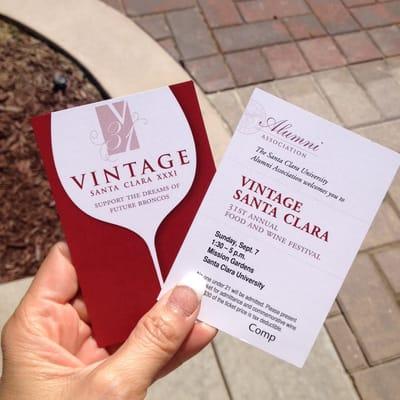 Santa Clara University alumni comp tickets to Vintage Santa Clara, sweet!