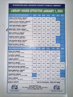 Library hours effective 01/2024