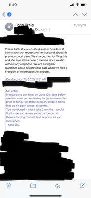 The email he mistakenly cc'ed me on when I reminded him about the FOIA request he put in