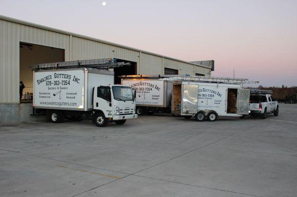 Gutter installation teams loading up for the work day.