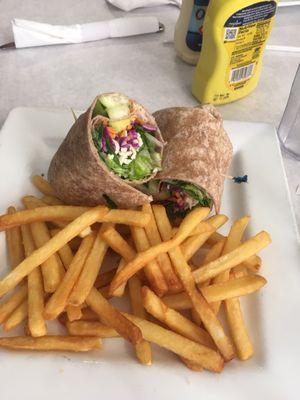 Vegetarian wrap with fries