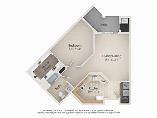 1-bedroom "B" 863 Sqft.