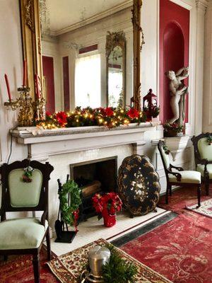 Sitting room with Italian marble mantle and fireplace