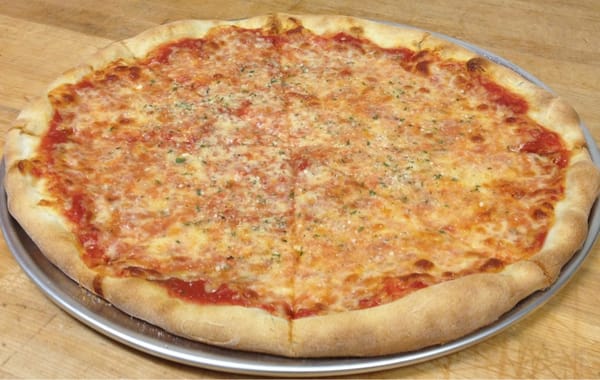 Our thin crust cheese pizza.  16 inch with 8 slices