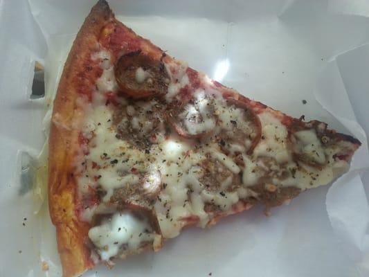 Terribly burned slice of pizza