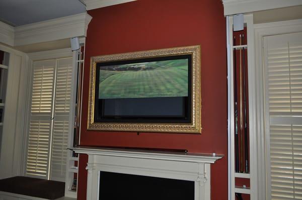 TV Hidden Behind Motored Art Frame