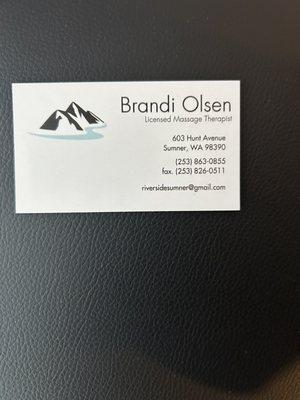 Massage Therapist Brandi's business card