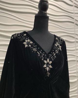 Embellished micro velvet Kaftan , Available in two colors .