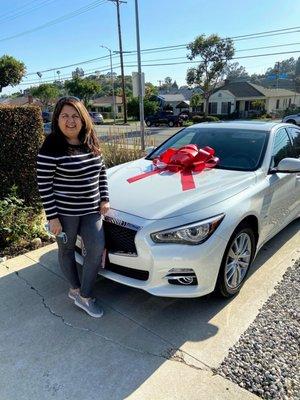 Sandra menendez and her new car.