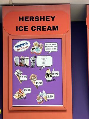 Ice cream menu