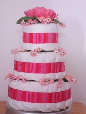 Baby Girl pink baby's breath diaper cake