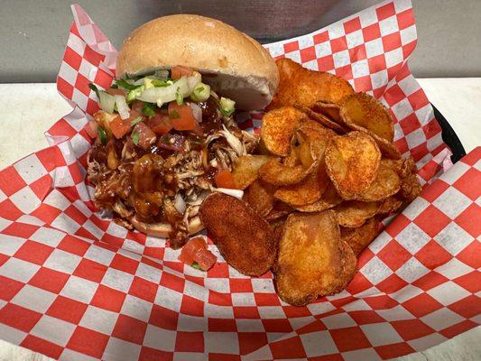 Pulled Chicken Sandwich with BBQ Spiced Chips