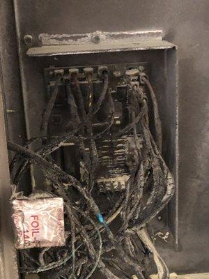 wiring which was exposed to the flames