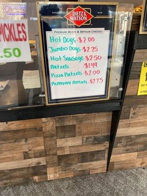 Hot dog menu and prices