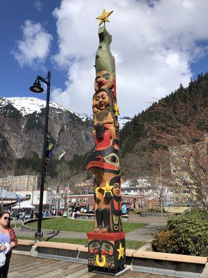 One of the new totems on the Sealaska Totem Trail along the Seawalk in downtown Juneau, Alaska.