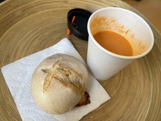 Tomato soup and a roll