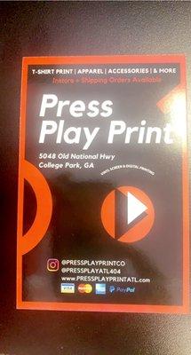 Ask about our Custom flyer + print packages
 now available at Press Play Print