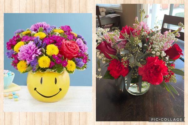 This first photo the yellow smile vase is what I ordered from 1800 Flowers for $70 and this is what you sent