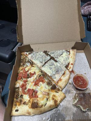 Cheese steak slice, taco slice, stuffed cheese steak pizza