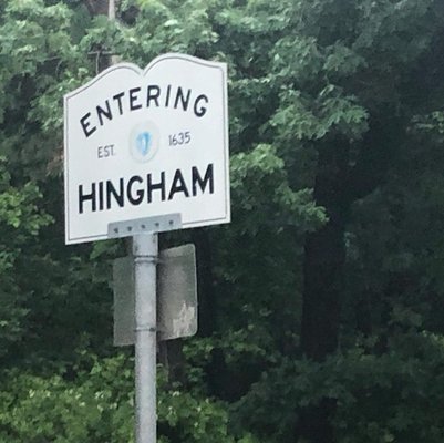 Entering Hingham Sign from Weymouth.