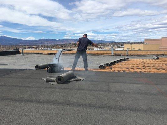 Hot tar built up roof install