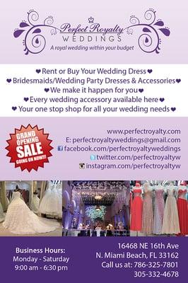 Perfect Royalty Weddings....Grand Opening Sales going on NOW!