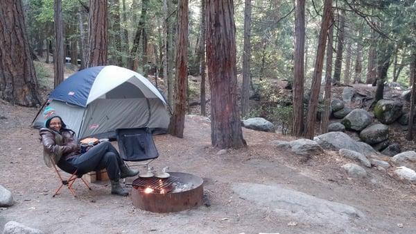 Morning at space #13. The river is just behind our tent.