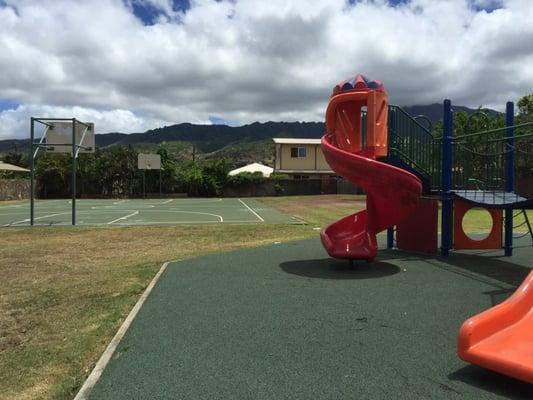 Basketball court and playground