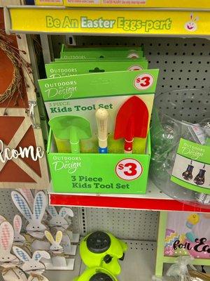 Family Dollar -- great $3 deal on kids' garden tools!! Very similar 3pc set for $10 at Depot! (Both wood and metal)