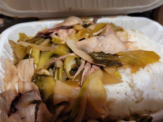 Squid with pickled cabbage on rice