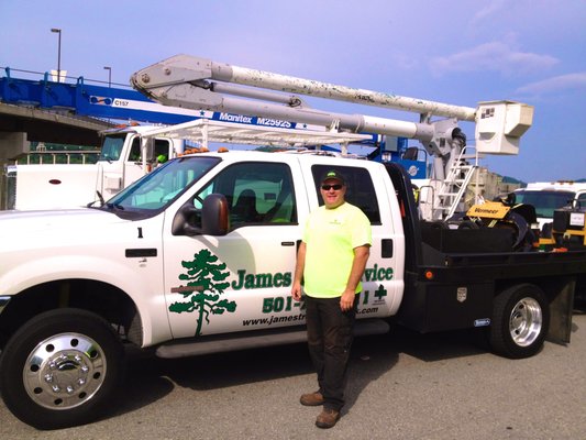 Terry James with his fleet of trucks