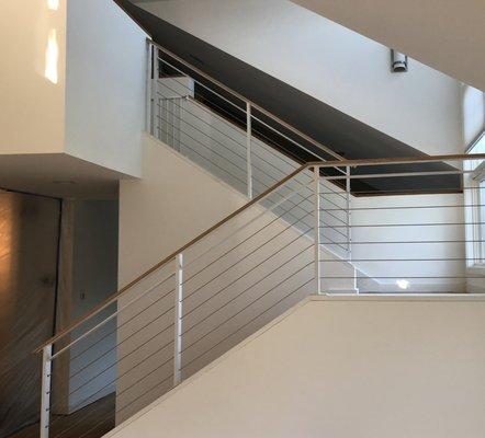 Modern style stair-railing and hardwood floor installation - Potomac, MD