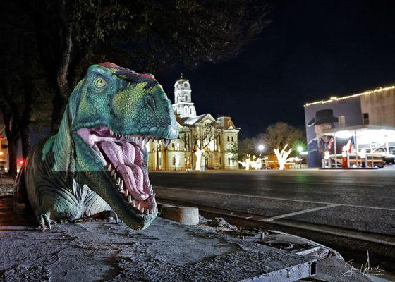 View of the Hillsboro Texas courthouse from Texas Through Time Dinosaur Museum