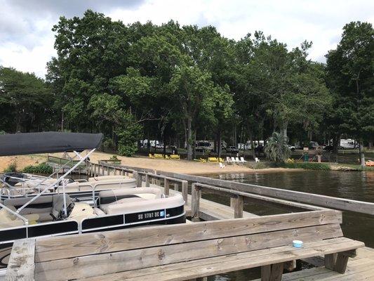 Beach area and dock.