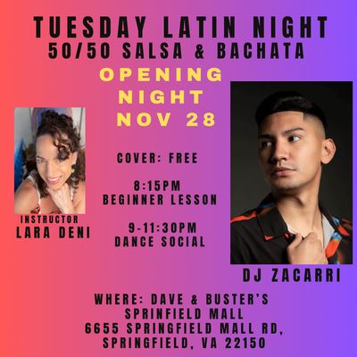 New Salsa /Bachata dance on Tuesday night starting January 2