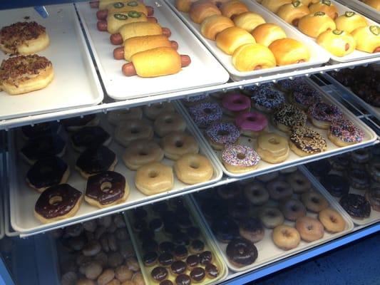 Kolaches (aka "piggies") with jalapeños and donuts - so good.