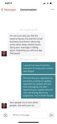 Barbara's friend is harassing me for leaving a review about my bad experience with this business.