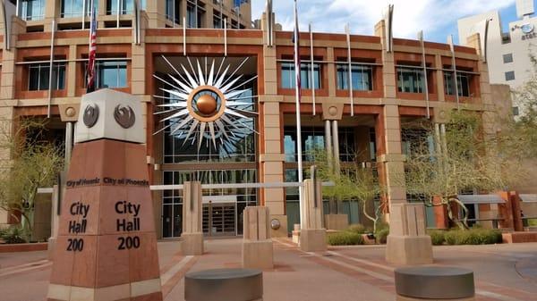 Phoenix, AZ City Hall is 2 blocks from the existing light rail