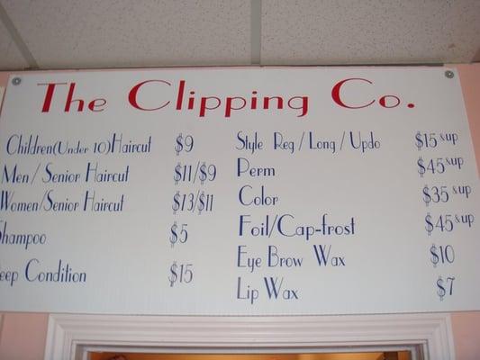 the price list